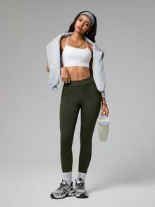 Dewbera Quần legging bó co giãn màu trơn cho nữ, quần thể thao thường ngày cho mùa thu - xanh quân đội - Xem 7
