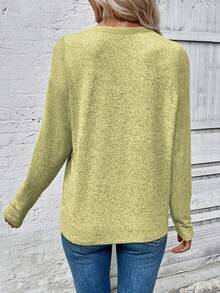 EMERY ROSE Autumn/Winter New Fashion Casual Basic Round Neck Long Sleeve Leopard Print Women T-Shirt - Yellow - View 2