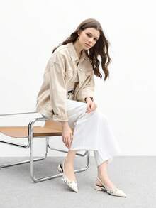 CUCCOO BIZCHIC Women's Fashion Pointed Toe Slingback Flats, Comfortable Commuting & Daily Wear White Backless Loafers