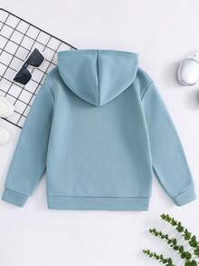 SHEIN 男童字母印花保暖内衬卫衣，休闲运动服，适合秋冬季、圣诞节、冬季穿着，浅蓝色卫衣，儿童男童款 - 霧霾藍 - 查看 2