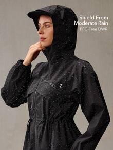 OutZeal Women Water-Resistant Multi Zip Pocket Drawstring Waist Black Outdoor Rain Jacket Hiking Camping Fall - Black - View 2