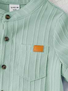 SHEIN Conjunto de 2 piezas para bebé/niño pequeño niño/niña, camisa de manga corta de color liso sencillo y pantalón de cintura elástica liso para vacaciones casuales, primavera/verano/otoño - Verde - Ver 10