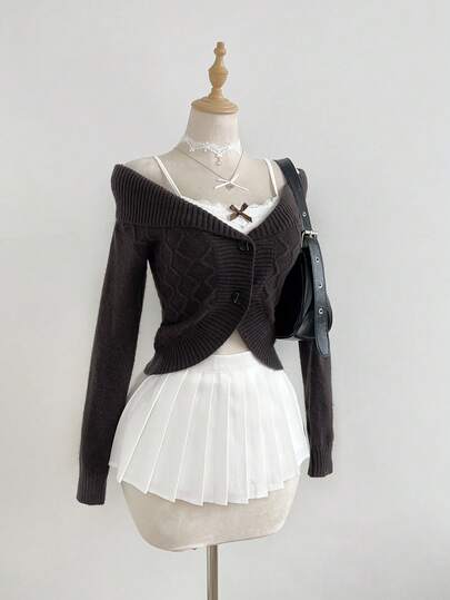 Elamini 女士时尚性感休闲不对称下摆单排扣开衫，秋冬