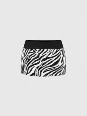 Grunge Punk Y2K Zebra Print Fuzzy Ultra Low-Rise Mini Skirt