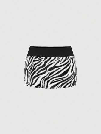 Grunge Punk Y2K Zebra Muster Flauschiger Ultra Tief Sitzender Mini Rock