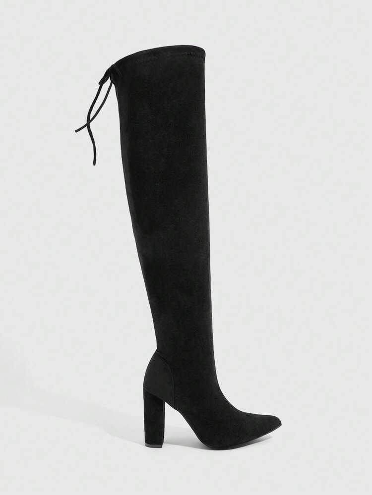 CUCCOO SZL Women's Fashion Sexy High Heel Tall Boots, Thick Heel Solid Color, Professional & Date Style, Side Zipper, Elegant Party Boots