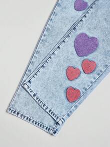 SHEIN Tween Girls Jeans - Fashion Distressed Snow Wash Embroidered Wide Leg Jeans Cute Jean Kawaii Pants Big Kids Jeans Cherry Jeans Cute Baggy Jeans - Light Wash - View 5