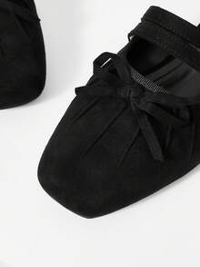 MOTF PREMIUM VINTAGE COMFORTABLE CASUAL BOW DECOR FLAT SHOES SPRING SHOES - Black - View 3