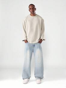 SUMWON 高级宽松长袖T恤，落肩廓形剪裁，街头风秋冬都市时尚必备舒适休闲纯色款 - 杏色 - 查看 4