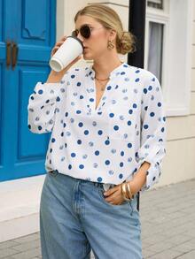 Rosumi Blouse décontractée à encolure en V à pois pour femmes grandes tailles, avec épaules tombantes et polyvalente