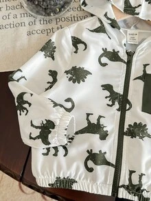 2pcs Baby Boy Dinosaur Printed Contrast Color Hoodie Jacket And Solid Color Pants Outfit, Spring/Summer/Autumn/Winter - Green - View 6
