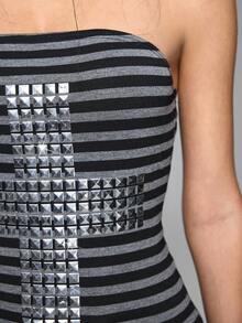 ROMWE Grunge Punk Punk Sexy Y2K Striped Rivet Cross Fitted Tube Top - Multicolor - View 6