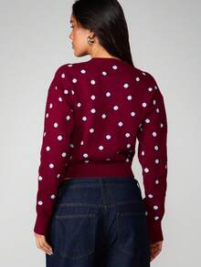 MISSGUIDED Cardigan Wanita Model Crop dengan Kancing Depan dan Motif Polkadot, Sweater Rajut Lengan Panjang untuk Musim Gugur dan Musim Dingin - MultiWarna - View 2