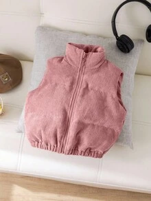 SHEIN Chaqueta/chaleco sin mangas cálido y versátil de franela para bebé niña en otoño/invierno - Rosa - Ver 3