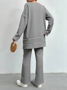 Cloudara Drop Shoulder Sweater & Knit Pants - Light Grey - View 2
