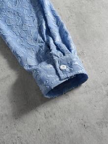 PAVTROS 男士街头风长袖翻领衬衫，长袖方领衬衫，定制提花面料，3D提花面料，牛仔质感面料，清新时尚，日常休闲，街头潮流，户外，主题派对，时尚单品，节日礼物，男友/老公礼物 - 淺藍色 - 查看 5