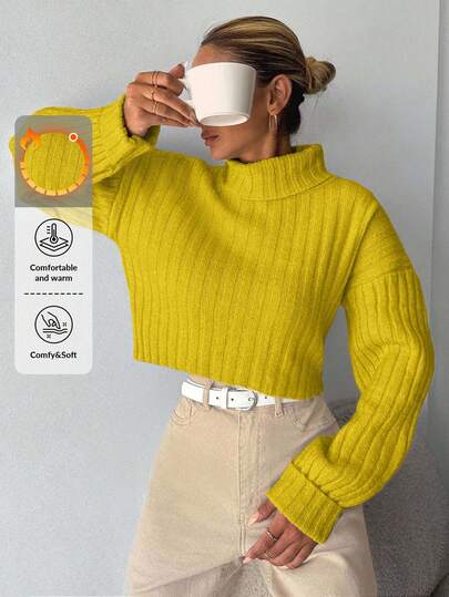 EURMUSE Women's Plain High Collar Drop Shoulder Loose Knit Sweater,Jumper,Cream Jumper,Jumpers,Black Jumper,Womens Jumper,White Jumper,Women's Jumper,Women's Jumpers,Winter Clothes