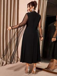 SHEIN Elenzya Đầm dự tiệc tay dài lưới thanh lịch cỡ lớn dành cho nữ - màu đen - Xem 2