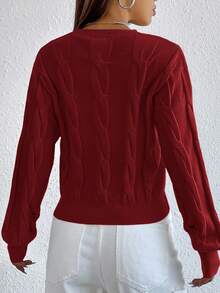 Cloudara Cable Knit Drop Shoulder Sweater - Rose Red - View 2