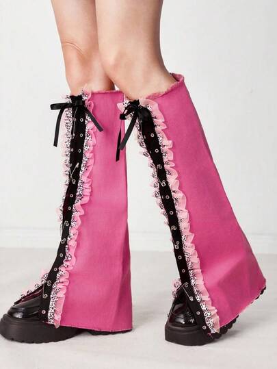 Grunge Punk زوج جورب مزين بدبوس صخري من نمر, قطعة إضافية أحمر أحادي اللون بتصميم وذيل مفلطح لتدفئة الساقين, مناسبة للارتداء اليومي والاعياد والحفلات'