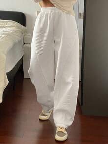 DAZY Women's Loose Solid Color Harem Pants, Thick Elastic Waist Split Casual Street Style Trousers, Autumn/Winter - White - View 3