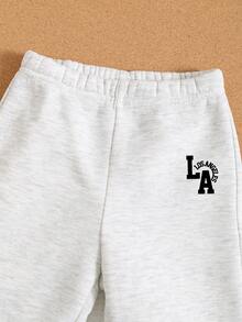 SHEIN 小男孩宽松休闲舒适连帽运动衫和慢跑裤套装 - 彩色 - 查看 4