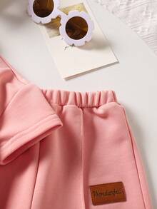 2 件装女婴可爱粉色短袖 T 恤和松紧腰裤套装，春夏 - 粉色 - 查看 3