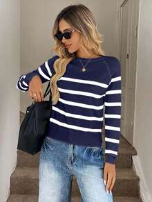 Maglione casual a maniche raglan a righe per donna