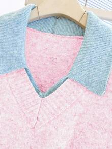 Franclia V-Neck 2 In 1 Long Sleeve Sweater, Autumn/Winter - Pink - View 7