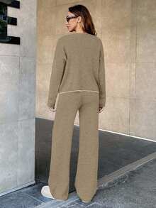 EURMUSE Women's Knitwear Co-Ords With Stitch Detail,Loungewear Set,Petite,Winter Clothes - Camel - View 6