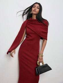 ATUI Studio Vestido de suéter de unicolor, ajustado, plisado, elegante y con estilo, ropa de mujer para otoño e invierno - Rojo - Ver 1