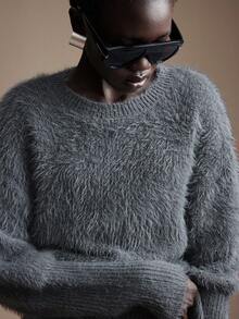 Lumivelle 灰色圆领紧身针织连衣裙，秋冬