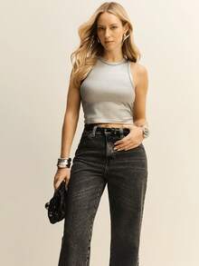 Daynim High Waist Straight Leg Jeans - Grey - View 5