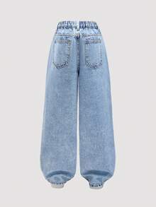 Sparklyn Teen Girl Butterfly Embroidery Pocket Casual Straight Leg Jeans Jeans With Bows - Light Wash - View 3