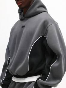 SUMWON Pullover Hoodie And Sweatpants Co-Ord Set With Contrast Piping Detail For Casual Streetwear