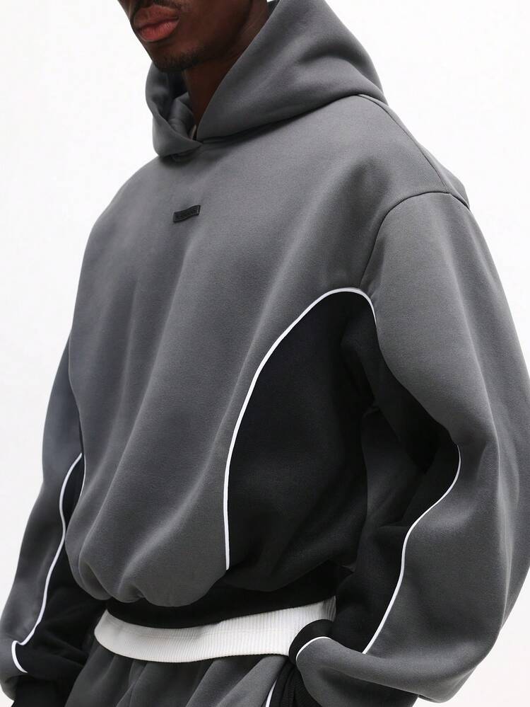 SUMWON Conjunto de Moletom com Capuz e Calça de Moletom com Detalhe de Pesponto Contrastante para Streetwear Casual - Preto - Visão 6