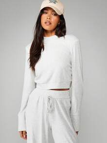 MISSGUIDED 宽松版型罗纹针织长袖圆领套头衫，日常休闲舒适 - 灰色 - 查看 1