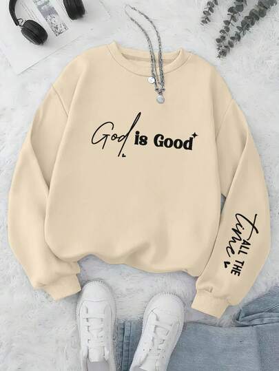 Glissea Sudadera de cuello redondo de manga larga con estampado de lema, de corte holgado y casual, para otoño