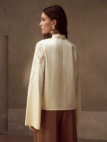MOTF PREMIUM CONTRAST LACE EMBROIDERY BLOUSE - Apricot - View 3