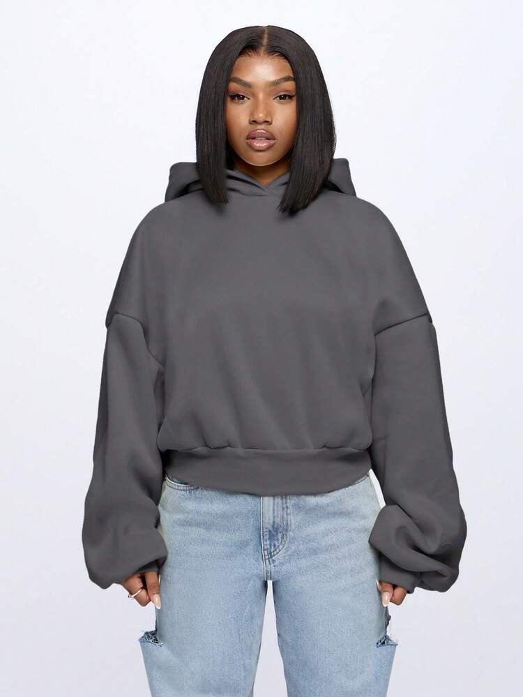 SUMWON WOMEN Oversized Cropped Hoodie With Long Sleeves