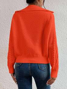 SHEIN Cottnline Casual Solid Color Raglan Sleeve Sweater, Autumn/Winter - Orange - View 2