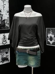 EgrlEra Women's Off Shoulder Cinched Waist Vintage Punk Style T-Shirt