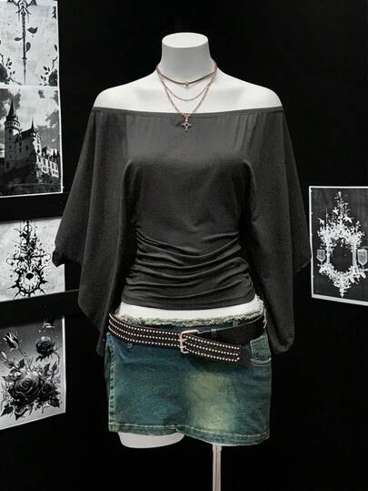 EgrlEra 纯色露肩收腰复古性感T恤