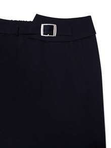 Elenzga Plus Size Women's Elegant Buckle Waist Pencil Skirt, Bodycon