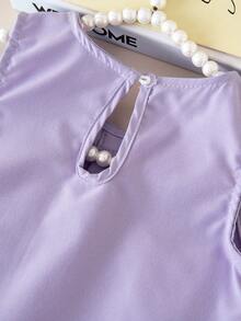 Elladie kids Baby Girls' Elegant Sleeveless Bow Decor Ruffle Mesh Dress, Minimalist Fashion For Spring/Summer - Mauve Purple - View 7