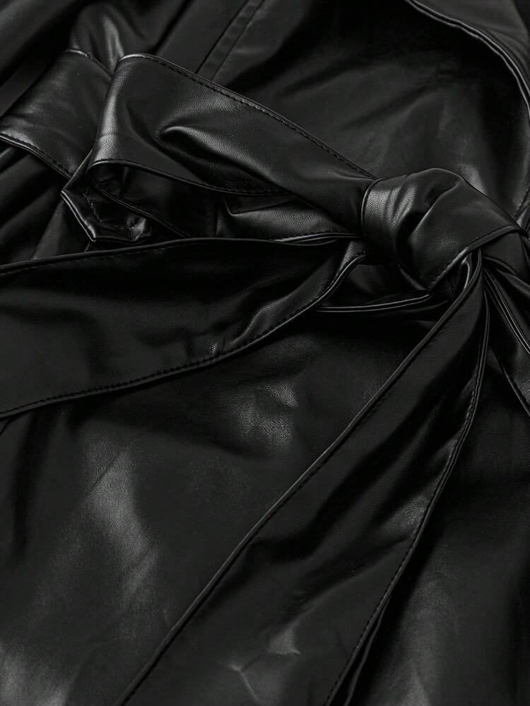 SHEIN Franclia Giacca a vento casual e ampia in pelle PU di taglia comoda, adatta per l'autunno - nero - Visualizzare 3