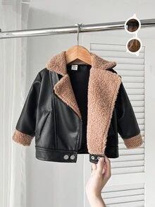 SHEIN Baby Boys' Casual Warm Padded Jacket With Lapel Neck, Winter