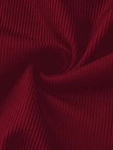 SHEIN EZwear 休闲简约修身白色领连体衣，搭配酒红色罗纹领口，二合一衬衫领连体衣，女士百搭款式，适合办公室穿着，秋冬季 - 酒紅色 - 查看 6