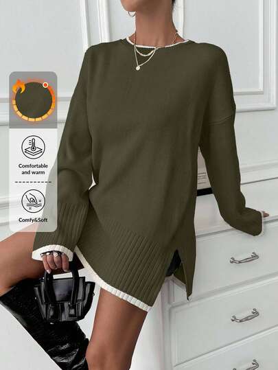 SHEIN Casual Minimalist Loose Fit Everyday Versatile Round Neck Long Sleeve Pullover Sweater