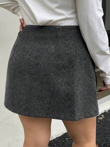 Dazy Plus Minirock in A-Linie für Große Größen, Wollmischgewebe, lässiger Pendler-Stil, Herbst/Winter